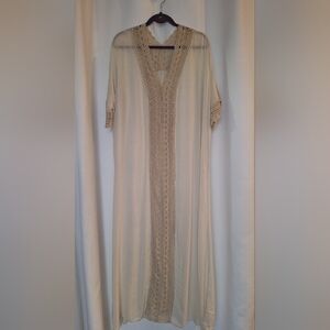 Elegant Cream Lace Trim Dress/ Caftan